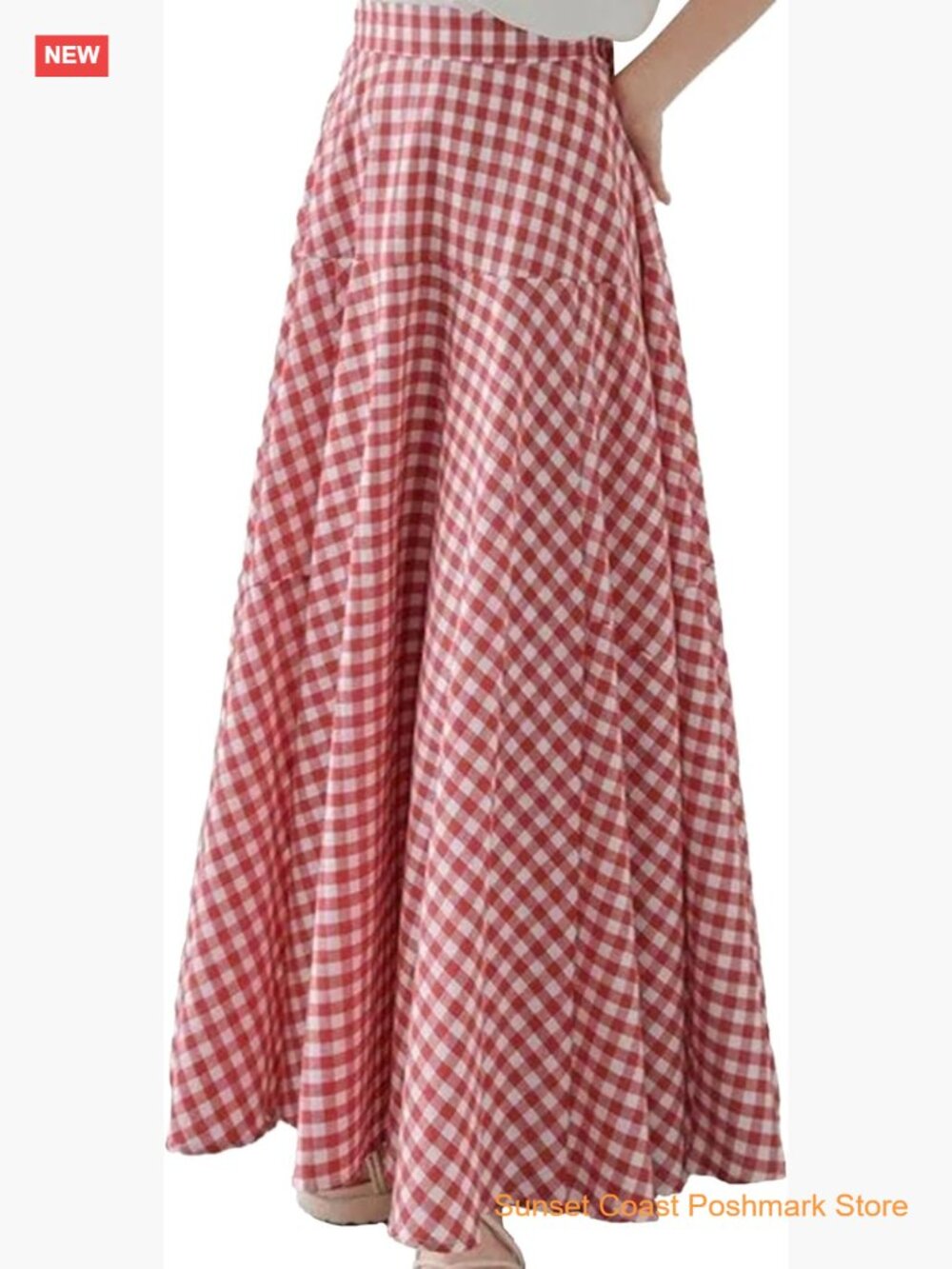Retro Plaid Maxi Skirt A Line Pleated Flared Elastic High Waisted Swing Long